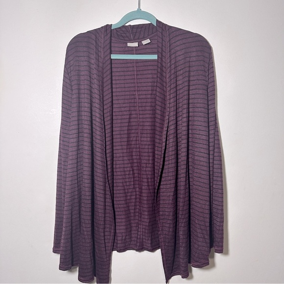 Chico's Zenergy Purple Black Striped Drape Open Front Cardigan Size 3 (16-18) - Picture 1 of 7